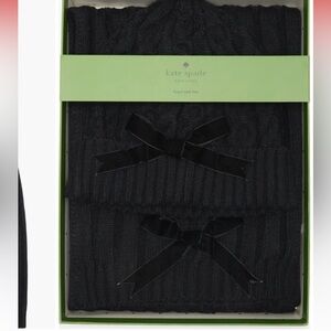Kate Spade Black Knit Scarf and Hat Set